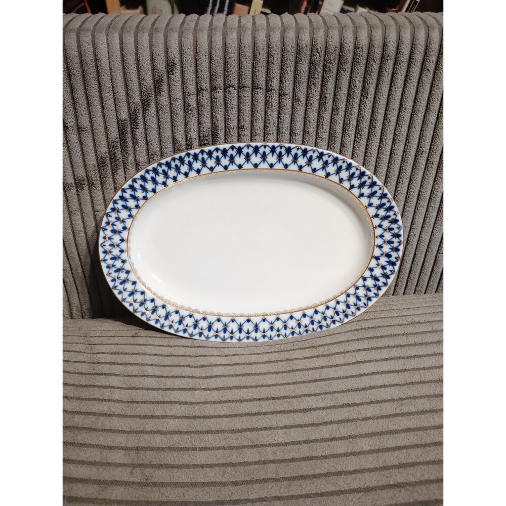 Russian Imperial Porcelain Lomonosov Cobalt 10" x 6" Oval Platter